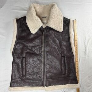 OFFLINE by Aerie Brown Sherpa Lined Faux Leather Vest Women's XL Cozy Fall Core